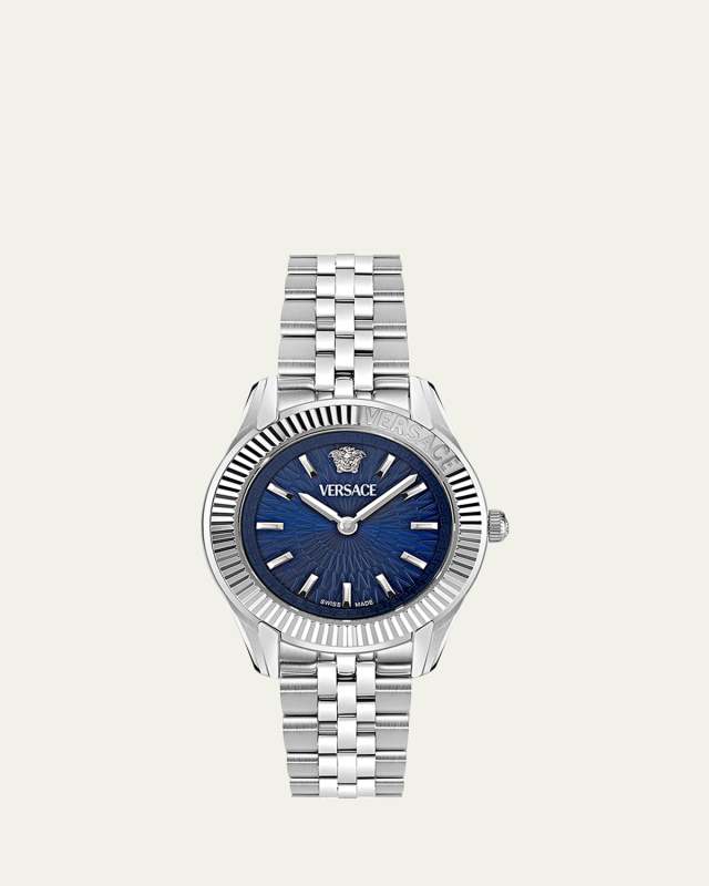 30mm Greca Time Watch with Bracelet Strap, Stainless Steel/Blue